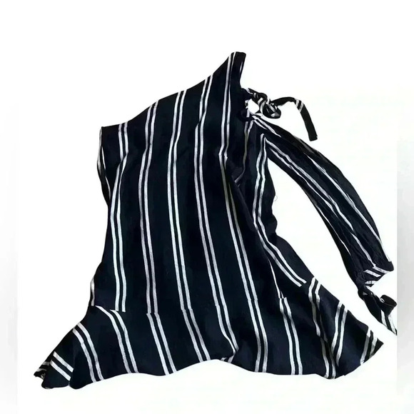 Zara Women's One Shoulder Blue & White Stripe Short Dress - Picture 8 of 10